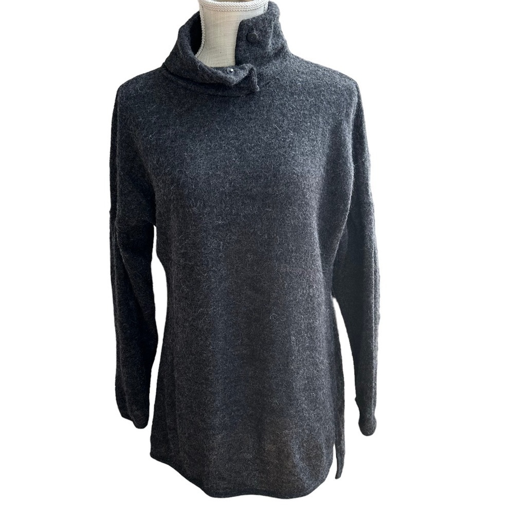 Alpaca Wa Wa Womens 100% Baby Alpaca Charcoal Grey Mock Neck Long Sleeve Sweater